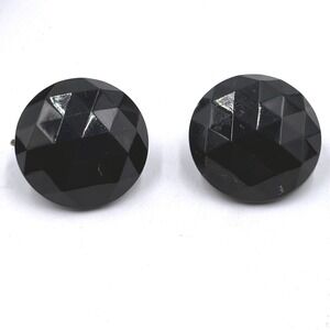 Dalsheim Black Faceted Round Clip On Earrings Vintage